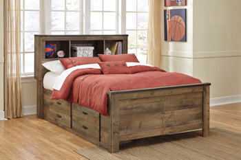 Cama Trinell con estantería completa y 2 cajones de almacenamiento