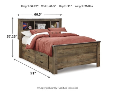 Cama Trinell con estantería completa y 2 cajones de almacenamiento