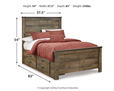 Cama Trinell de tamaño completo con dos cajones de almacenamiento