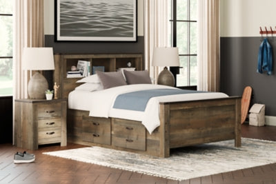 Cama Trinell con estantería completa y 2 cajones de almacenamiento