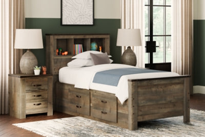 Cama librería individual Trinell con dos cajones de almacenamiento