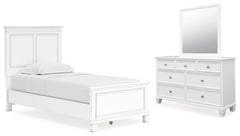 Cama doble Fortman con paneles, cómoda y espejo