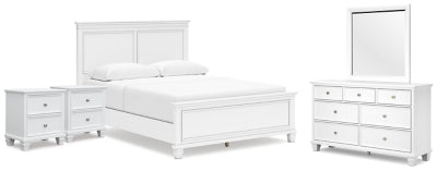 Cama Fortman Queen con paneles, tocador, espejo y dos mesitas de noche