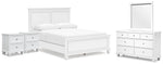 Cama Fortman Queen con paneles, tocador, espejo y dos mesitas de noche