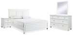 Cama King Fortman con paneles, tocador, espejo y mesita de noche