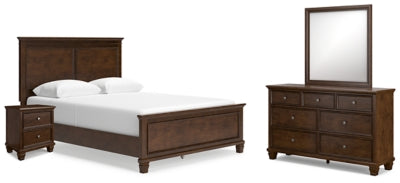 Cama Queen con paneles, tocador, espejo y mesita de noche Danabrin
