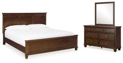 Cama King con paneles, tocador y espejo Danabrin
