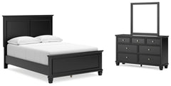 Cama de panel completo Lanolee, tocador y espejo