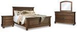 Cama King con paneles Flynnter, tocador, espejo y mesita de noche