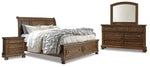 Cama Queen tipo trineo con almacenaje, tocador, espejo y mesita de noche Flynnter
