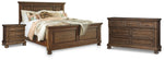 Cama Queen con paneles, cómoda y mesita de noche Flynnter