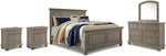Cama Lettner Queen con paneles, tocador, espejo y dos mesitas de noche