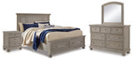 Cama Lettner Queen con almacenamiento, tocador, espejo y mesita de noche