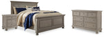 Cama Queen con paneles, cómoda y mesita de noche Lettner