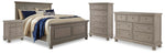 Cama Lettner California King con paneles, cómoda, arcón y dos mesitas de noche