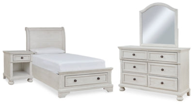 Cama doble Robbinsdale con almacenaje, tocador, espejo y mesita de noche