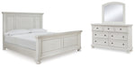 Cama Queen Robbinsdale con paneles, tocador y espejo
