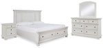 Cama Queen Robbinsdale con almacenaje, tocador, espejo y mesita de noche