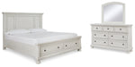 Cama King Robbinsdale con almacenamiento, tocador y espejo