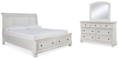 Cama con almacenaje, tocador y espejo Robbinsdale King Sleigh