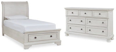 Cama y cómoda Robbinsdale Twin Sleigh con espacio de almacenamiento