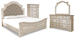 Cama Queen con paneles, tocador, espejo y cómoda Realyn