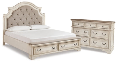 Cama y cómoda con paneles de almacenamiento Realyn King