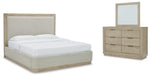 Cama tapizada Hennington King, tocador y espejo