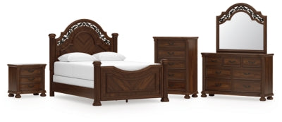 Cama Queen con dosel Lavinton, tocador, espejo, cómoda y mesita de noche