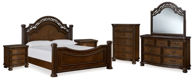 Cama con dosel Lavinton King, tocador, espejo, cómoda y dos mesitas de noche