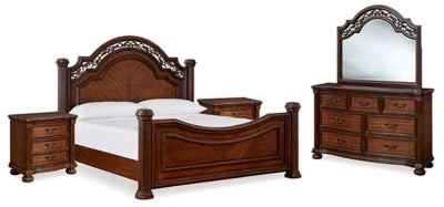 Cama con dosel Lavinton King, cómoda, espejo y mesita de noche