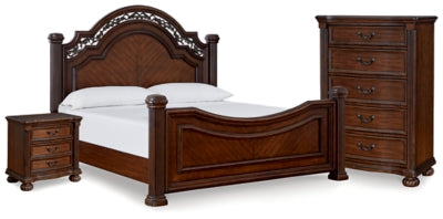 Cama con dosel Queen, cómoda y mesita de noche Lavinton