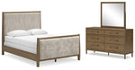 Cama Queen tapizada, tocador y espejo Roanhowe
