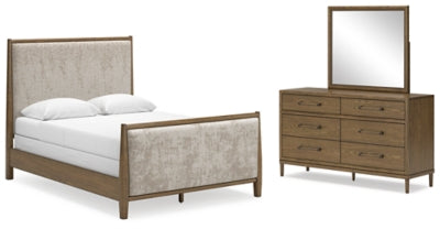 Cama Queen tapizada, tocador y espejo Roanhowe