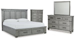 Cama King Russelyn con almacenamiento, tocador, espejo y cómoda