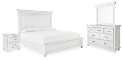 Cama King Kanwyn con paneles, tocador, espejo y mesita de noche