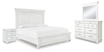 Cama Queen Kanwyn con paneles, tocador, espejo y mesita de noche