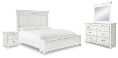 Cama Queen Kanwyn con almacenamiento, tocador, espejo y mesita de noche