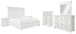 Cama Kanwyn King con paneles, tocador, espejo, cómoda y dos mesitas de noche