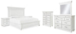 Cama Kanwyn King con paneles, tocador, espejo, cómoda y dos mesitas de noche