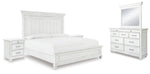 Cama Kanwyn King con paneles, tocador, espejo y dos mesitas de noche