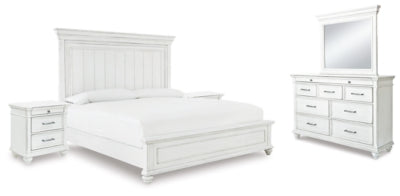 Cama Kanwyn King con paneles, tocador, espejo y dos mesitas de noche