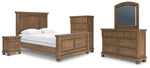 Cama Queen Vandenmore con paneles, tocador, espejo, cómoda y mesita de noche