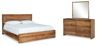 Cama King con paneles, cómoda y espejo Dressonni