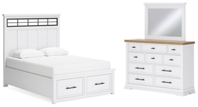 Cama Queen Ashbryn con almacenamiento, tocador y espejo