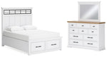 Cama Queen Ashbryn con almacenamiento, tocador y espejo