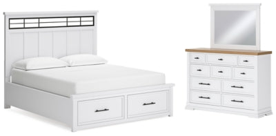 Cama California King con almacenamiento, tocador y espejo Ashbryn