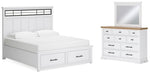Cama King Ashbryn con almacenamiento, tocador y espejo