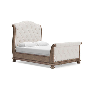 Cama de trineo tapizada Queen Ardenfield con estribos y listones