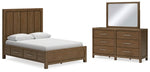 Cama Queen Cabalynn con paneles, espacio de almacenamiento, tocador y espejo